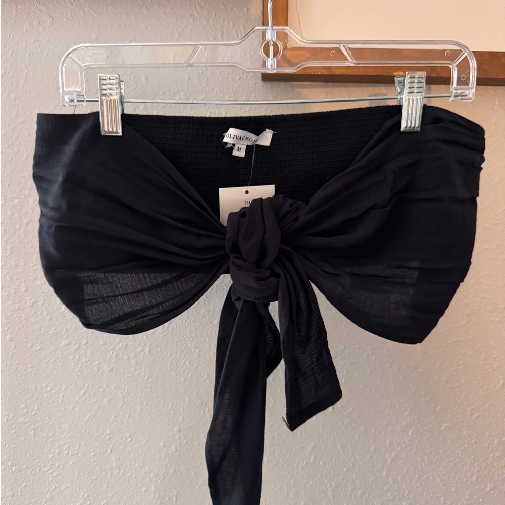 Olivaceous Elegant Black Tie Top